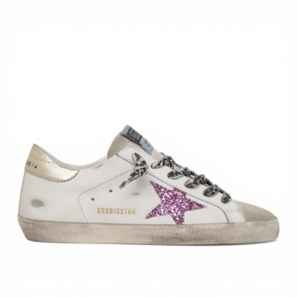 Кеды Golden Goose 'Superstar' glitter and gold heel tab