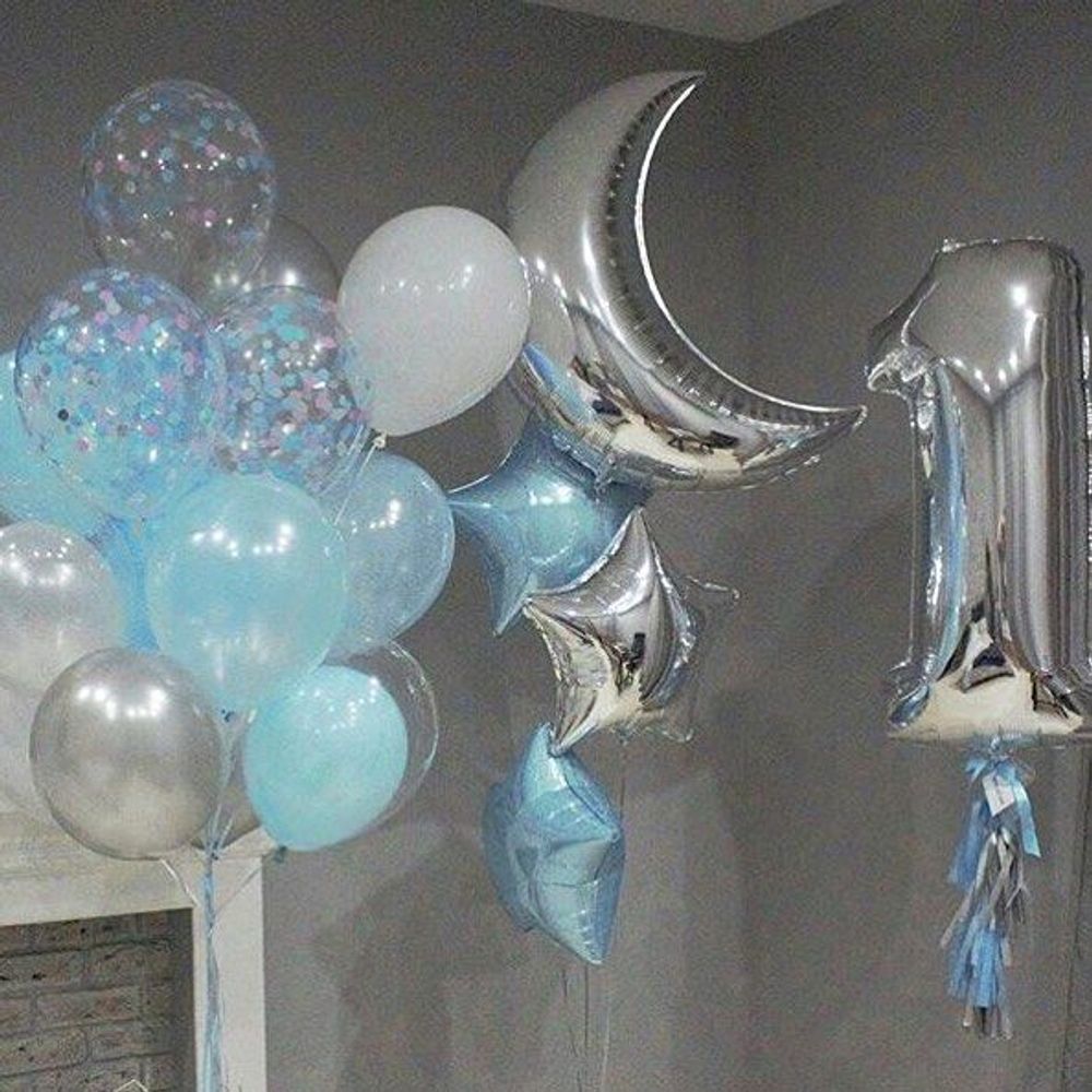 Шар (35"/89 см) Фигура, Полумесяц, Серебро 1 шт.