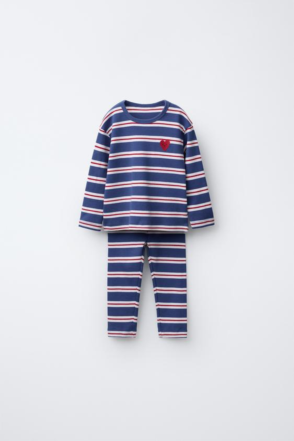 ZARA ПИЖАМА В ПОЛОСКУ С ВЫШИВКОЙ «СЕРДЦЕ», СИНИЙ