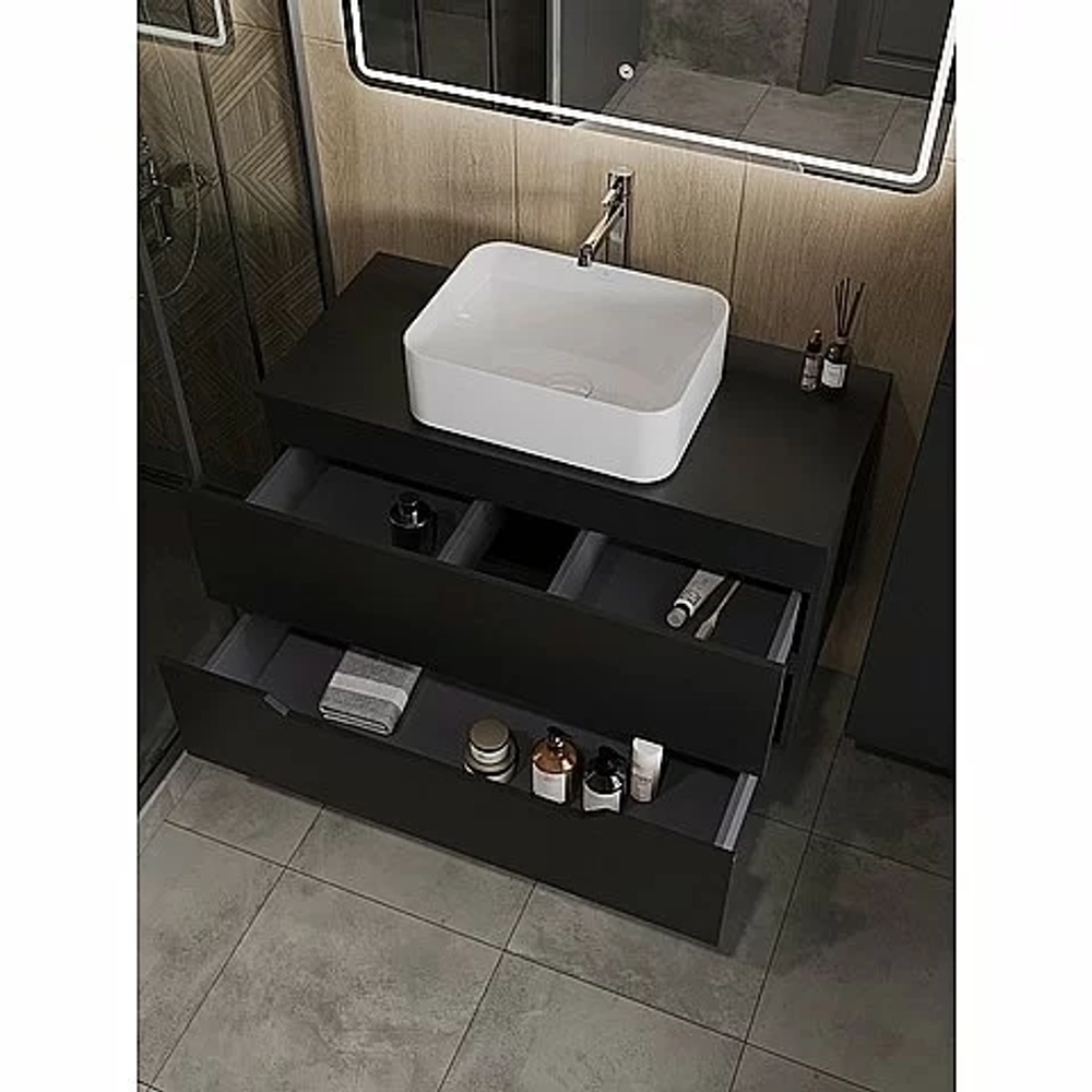 Тумба с раковиной Orange Line 100 Li-100TubMDF+B02-460W черная матовая