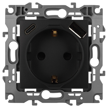 Розетка ЭРА Серия 12 12-4108-05 2P+E 16A-250В со шторками с USB type-A+C 5В-3А антрацит