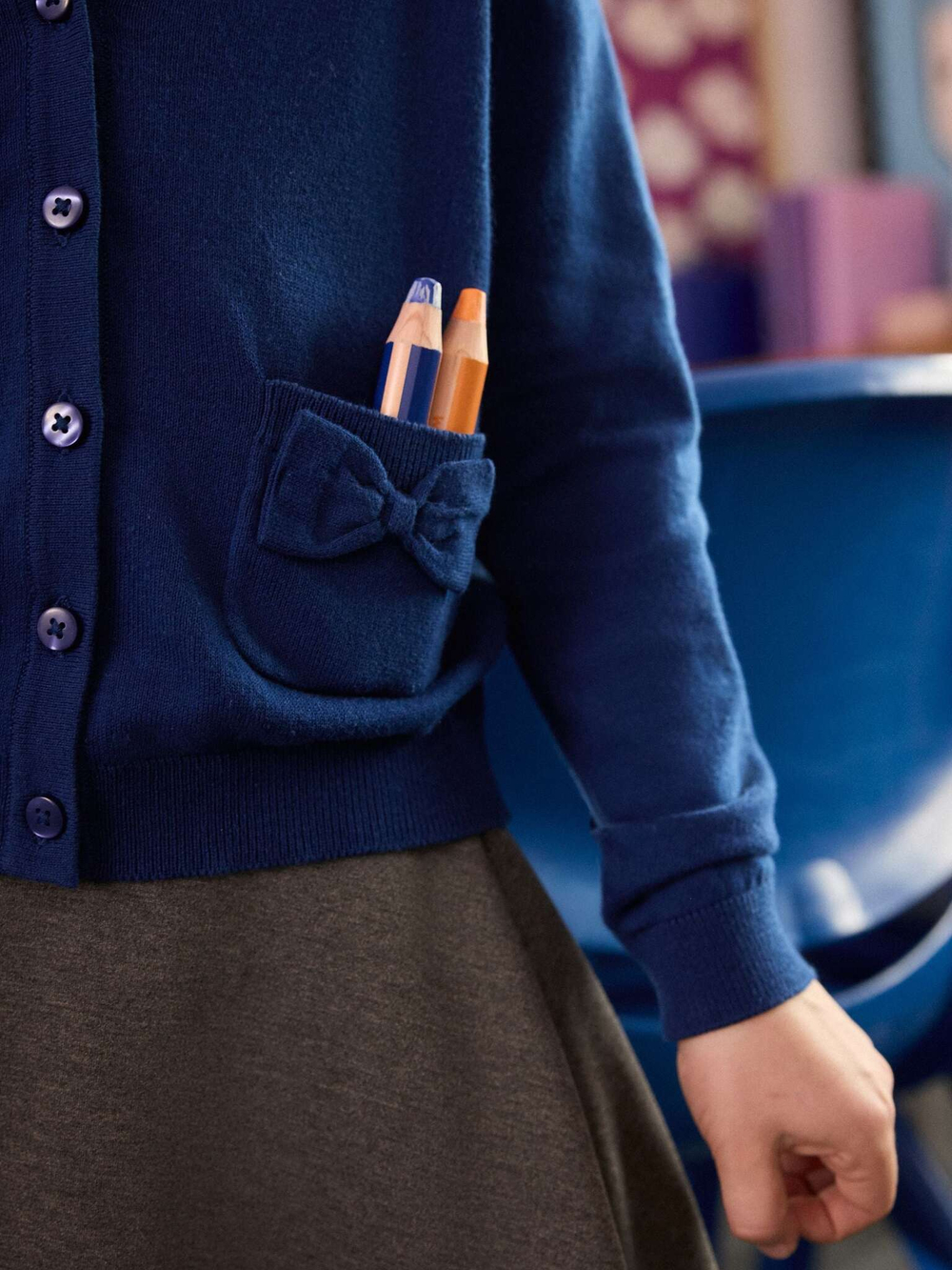 Кардиган школьный с карманами для девочки Next 691-746, Синий