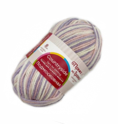 Пряжа "Подмосковная меланж", 50% шерсть, 50% акрил, 100гр-250м,Белый/сиреневый