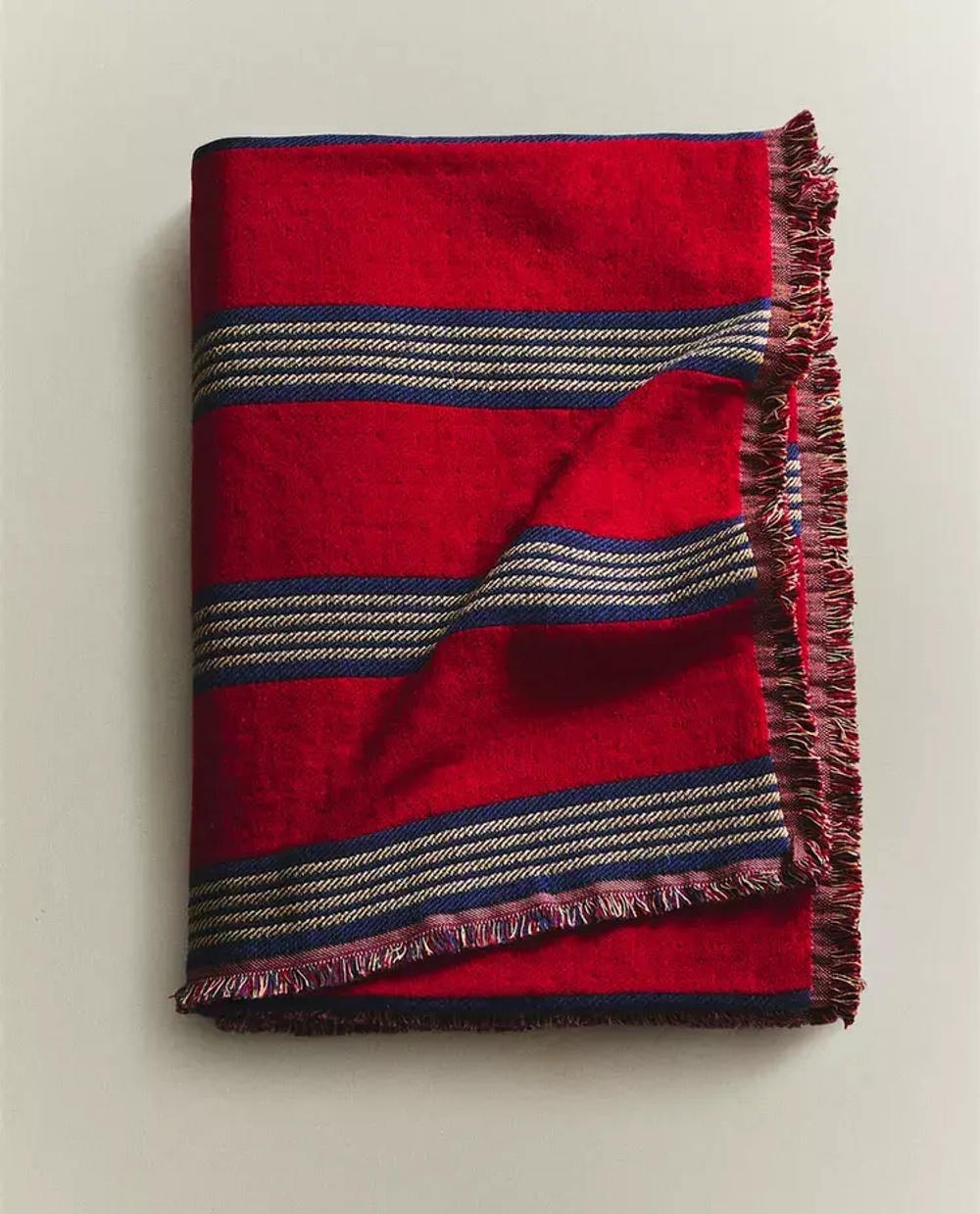 ZARA HOME ХЛОПКОВЫЙ ПЛЕД В ПОЛОСКУ, КРАСНЫЙ