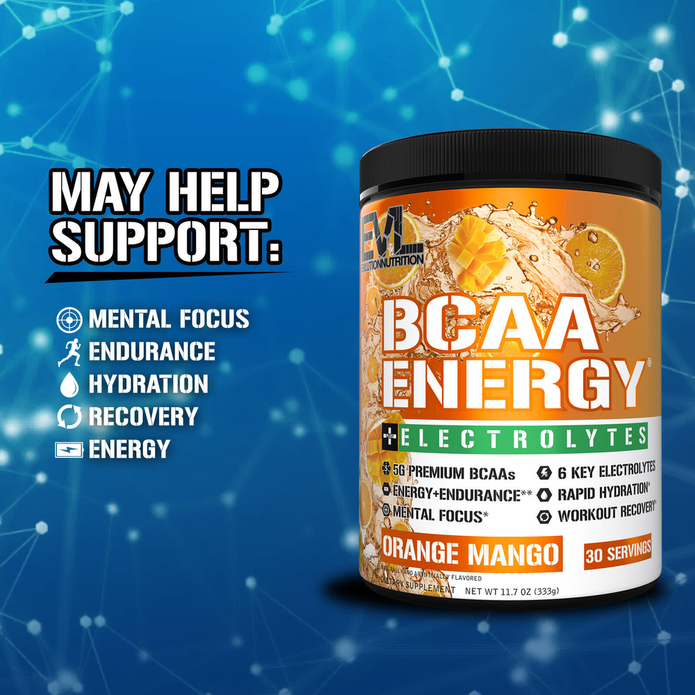 EVLution Nutrition, BCAA Energy Plus, электролиты, апельсин и манго, 333 г (11,7 унции)