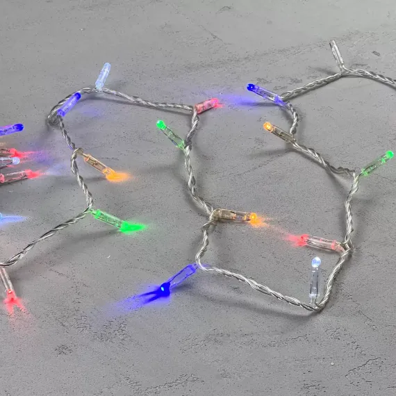 Светодиодная гирлянда с колпачком 100 разноцветных LED ламп 10 м., мерцание, 220-230 В., прозрачный провод ПВХ, IP65, LTC (PST100BLWCAP-10-2M)