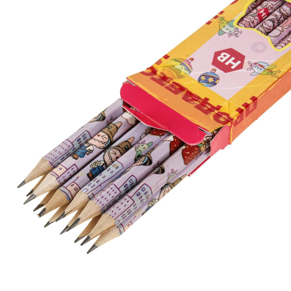 Карандаш ч/г НВ дер. "Зубастик" с ластиком, корп. шестигран. (Mazari) (Комплект 12шт.)