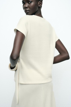 ZARA МЯГКИЙ ТОП С УЗЛОМ, ЭКРЮ