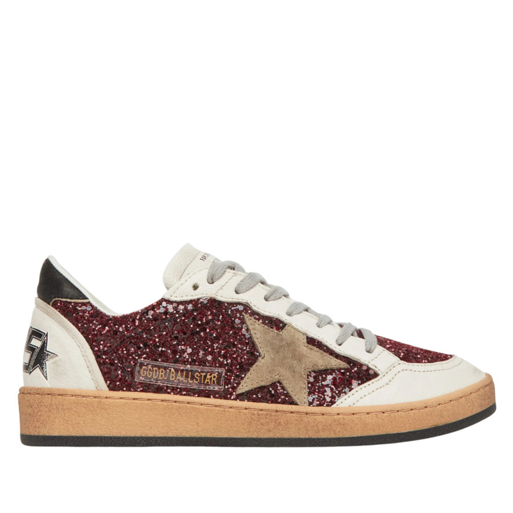 Женские Golden Goose Ball Star in Burgundy Glitter with Suede Star and Black Heel Tab