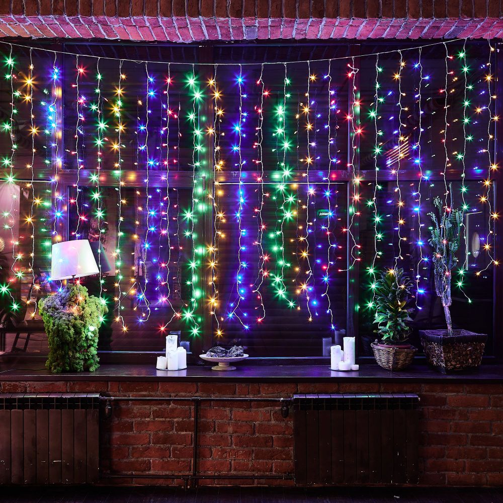 ULD-C3020-384-DTA-RC MULTI IP44 Занавес светодиодный. 3х2м. 384 светодиода. Разноцветный свет. Провод прозрачный. Пульт ДУ в-к. TM Uniel