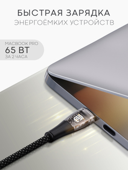 Кабель BROSCORP Type-C to Type-C 1 метр оптом (арт.CABLE-TRANSPARENT-2xTYPE-C-1M )