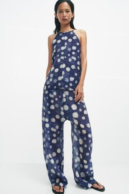 ZARA БРЮКИ В ГОРОШЕК — ZW COLLECTION, СИНИЙ