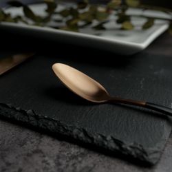 Ложка чайная 16,1 см матовая медный цвет черная ручка PVD   [12]