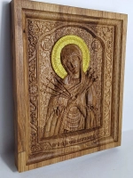Освященная Икона Семистрельной Богородицы резная из дуба
