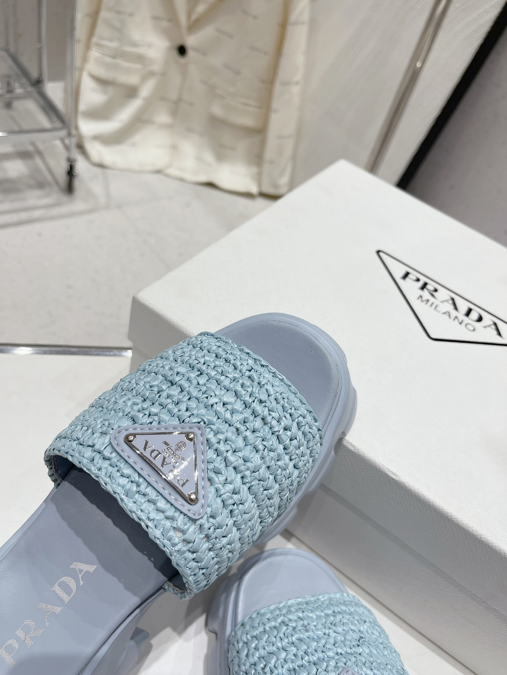 Prada Crochet Platform Slides