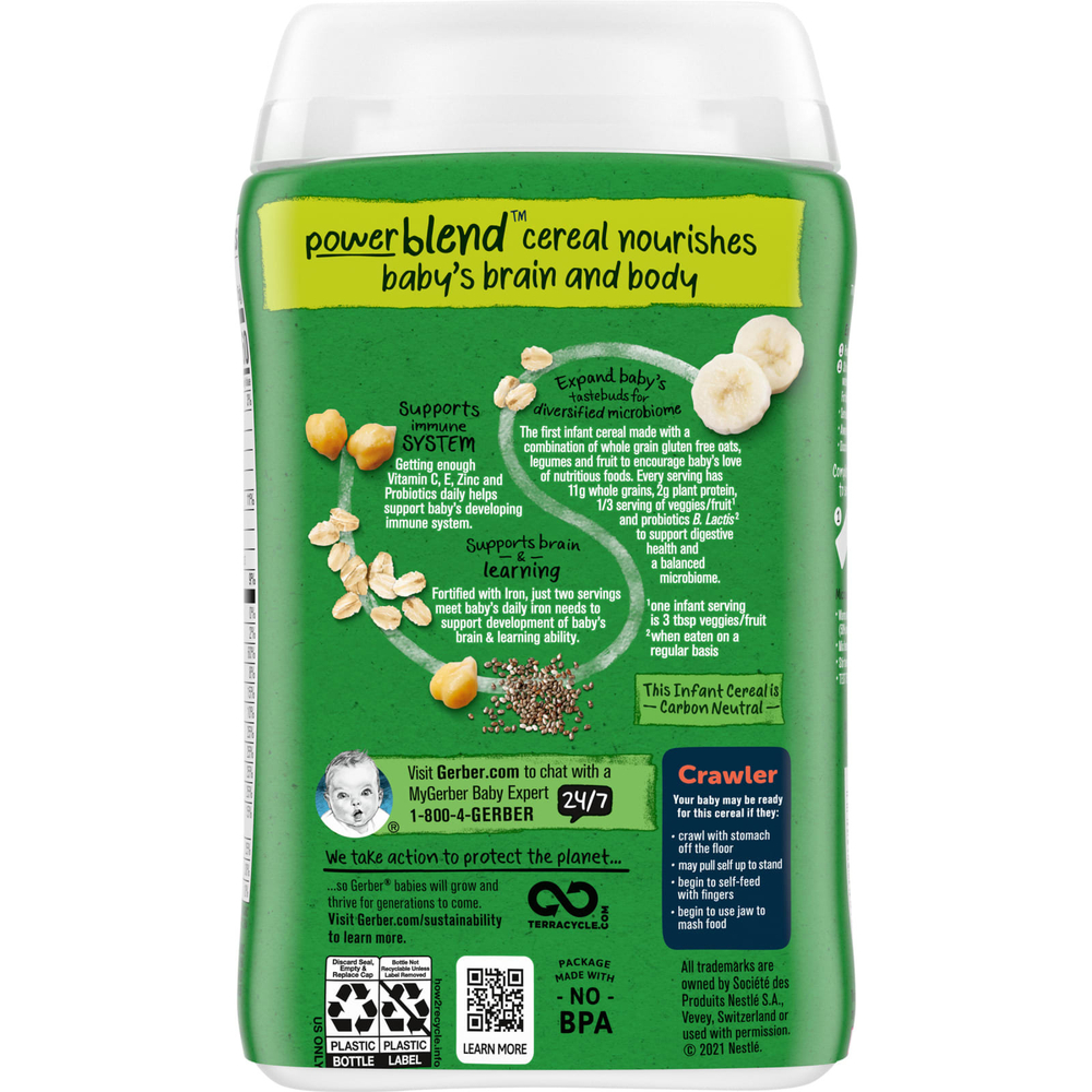 Gerber, Powerblend Organic для детей от 8 месяцев, пробиотическая овсянка, нут, банан и хлопья чиа, 227 г (8 унций)