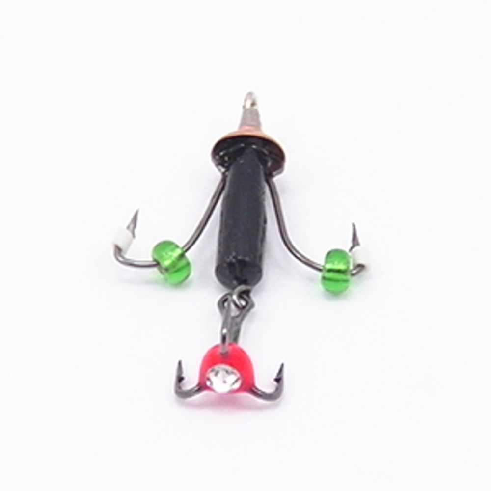 Мормышка Владимирская 112 "Стрекоза", с коронкой, 2 плавающих крючка + тройник со стразом, 2.5мм, 0.75гр (10шт/уп)