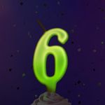 Свеча Цифра, 6 Люминесцентная, Флуор, 8 см, 1 шт.