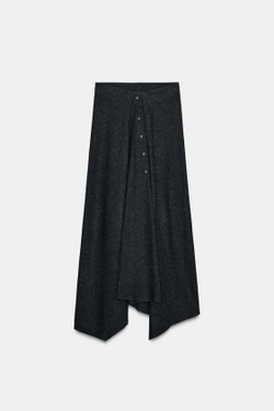 ZARA ДЛИННАЯ ЮБКА ИЗ МЯГКОЙ ТКАНИ В РУБЧИК, ТЕМНО-СЕРЫЙ