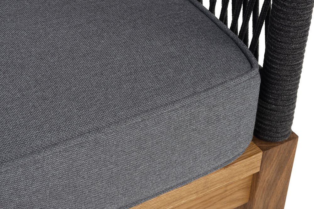 "Канны" диван 2-местный плетеный из роупа, основание дуб, роуп темно-серый круглый, ткань темно-серая 027