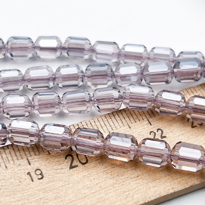 Бусина Бочонок, стекло, цвет сиреневый, размер 7,5*5,7 мм, цена за 12-13 шт (1/4 нити)