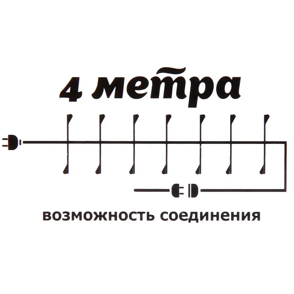 Гирлянда для дома Мишура 4 м, 200 ламп LED, d-1,4 см, черный пров, 8 реж, IP-40, Теплый белый (возможность соединения)