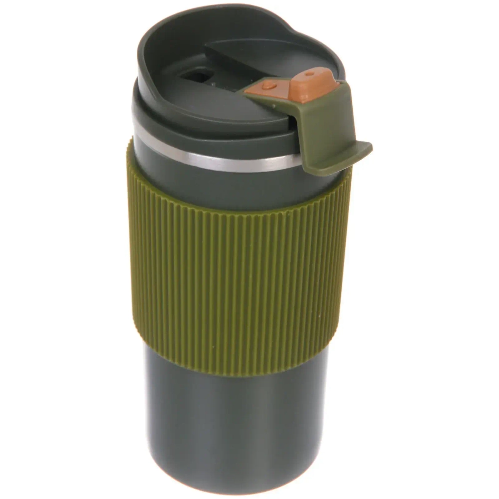 Термокружка 450мл «Стиль» с силиконовой вставкой, цвет зеленый