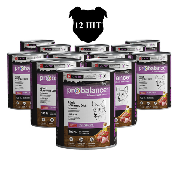 Консервы ProBalance Adult Gourmet Diet для собак, с телятиной и кроликом