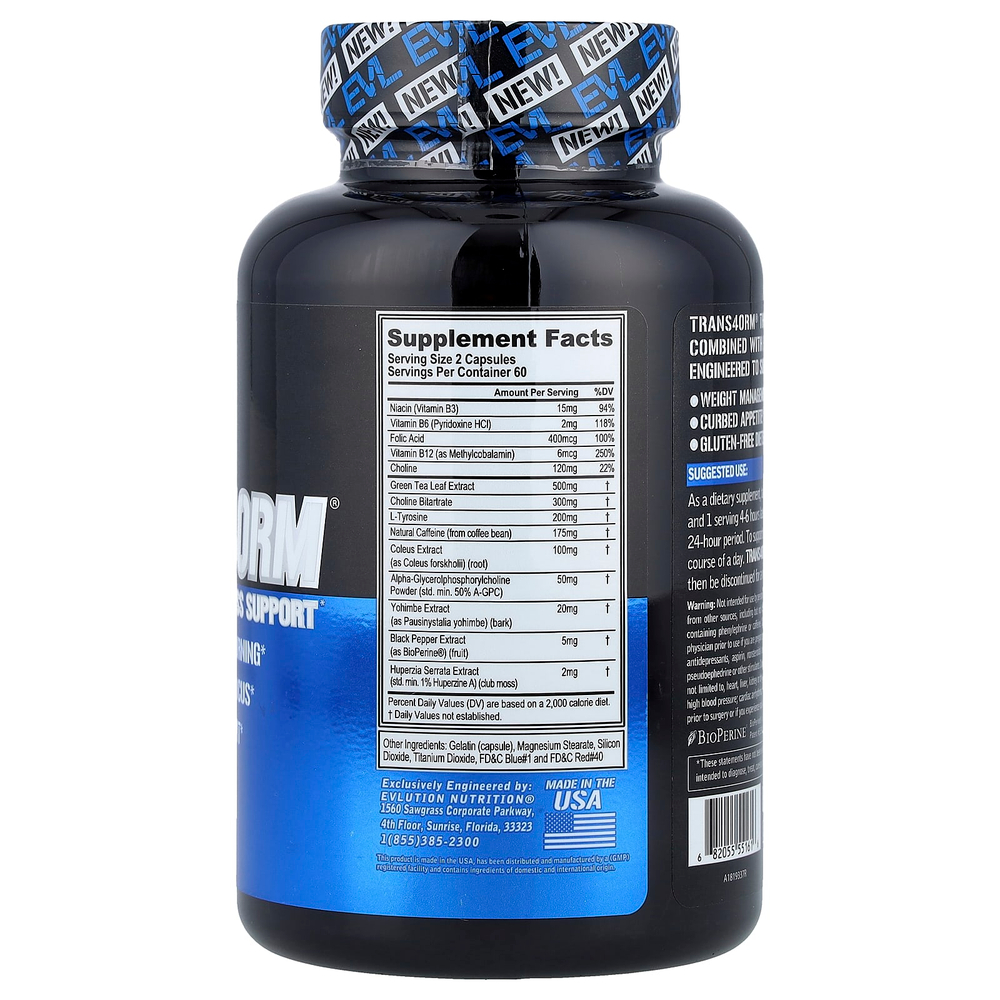 EVLution Nutrition, Trans4orm®, добавка для поддержки снижения веса, 120 капсул