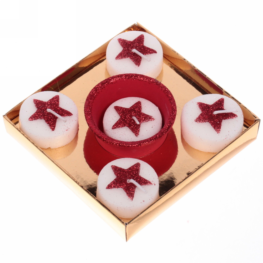 Набор свечей «Сказочные звёзды» 11,5х11,5х3 см, красный