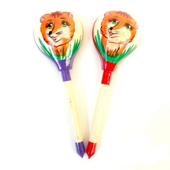 LHL6703 Деревянная ложка полубаская, роспись "Лисичка", Хохлома