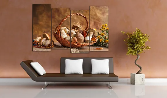 Модульная картина "Грибы в корзине"