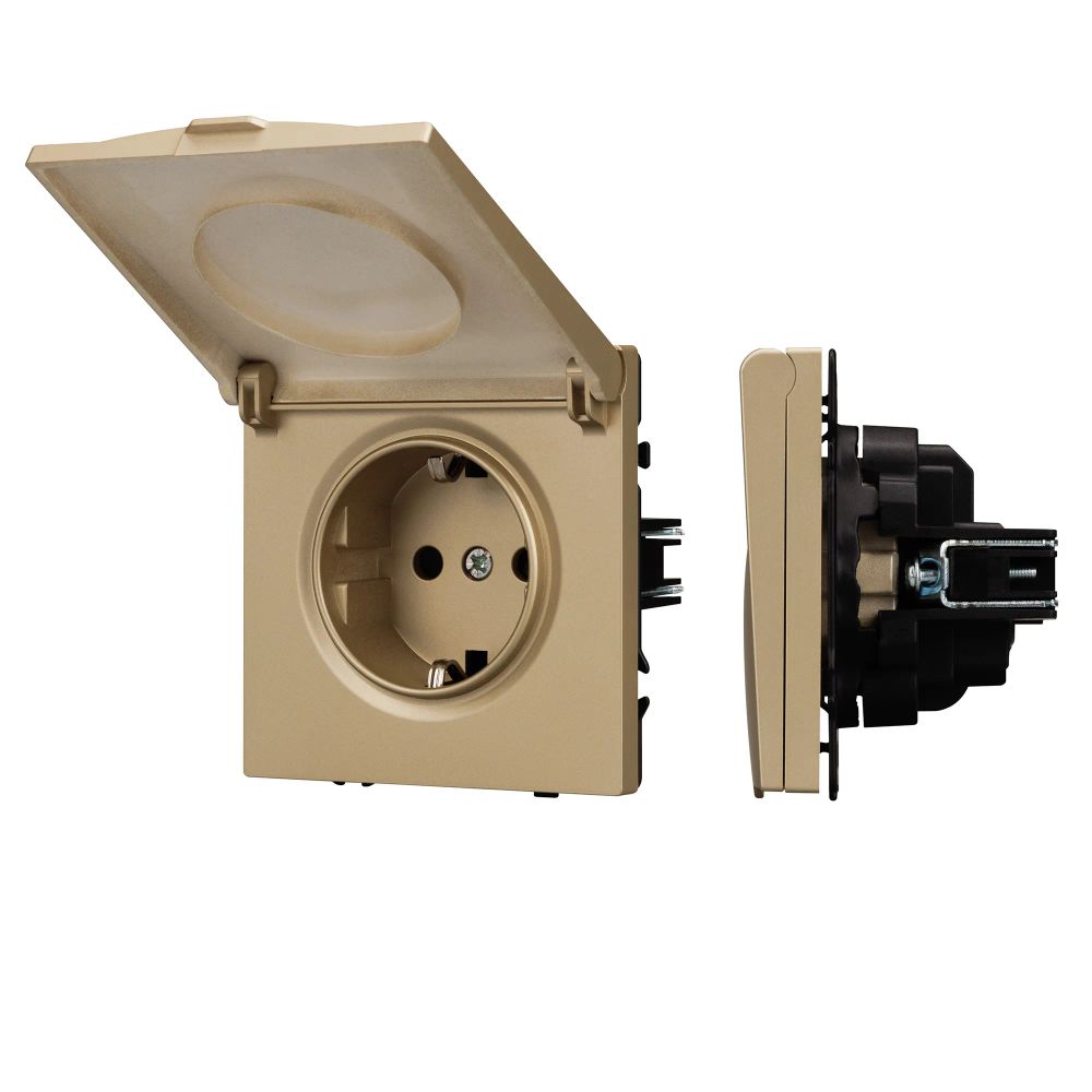 Механизм розетки влагозащищённый SCT-NOBE-MCP-SFPL-GD (230V, 16A) (Arlight, Золотой песок) 054282