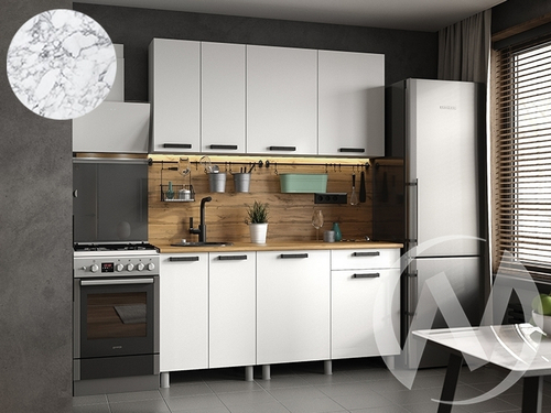 Кухня Кьяра 1.6м (корпус белый/карбон фарфор) 26мм мрамор итальянский