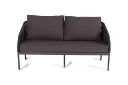 "Канны" диван 2-местный плетеный из роупа, каркас алюминий темно-серый (RAL7024) матовый, роуп темно-серый круглый, ткань интерьерная