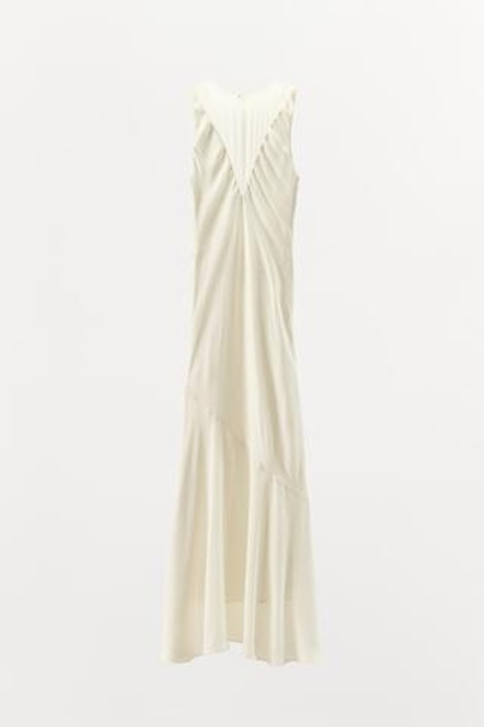 ZARA ДЛИННОЕ КОМБИНИРОВАННОЕ ПЛАТЬЕ ИЗ АТЛАСА, СВЕТЛЫЙ ЭКРЮ