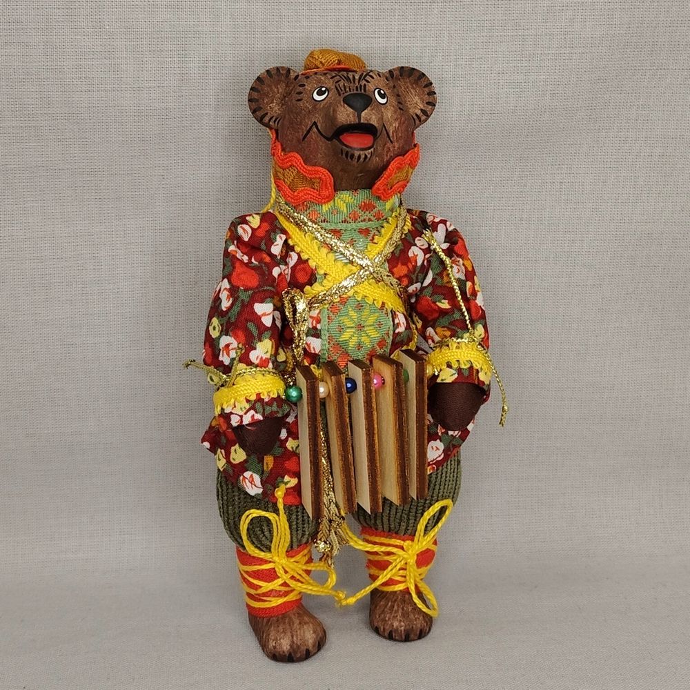 Ёлочная игрушка Медведь в колпаке с трещоткой