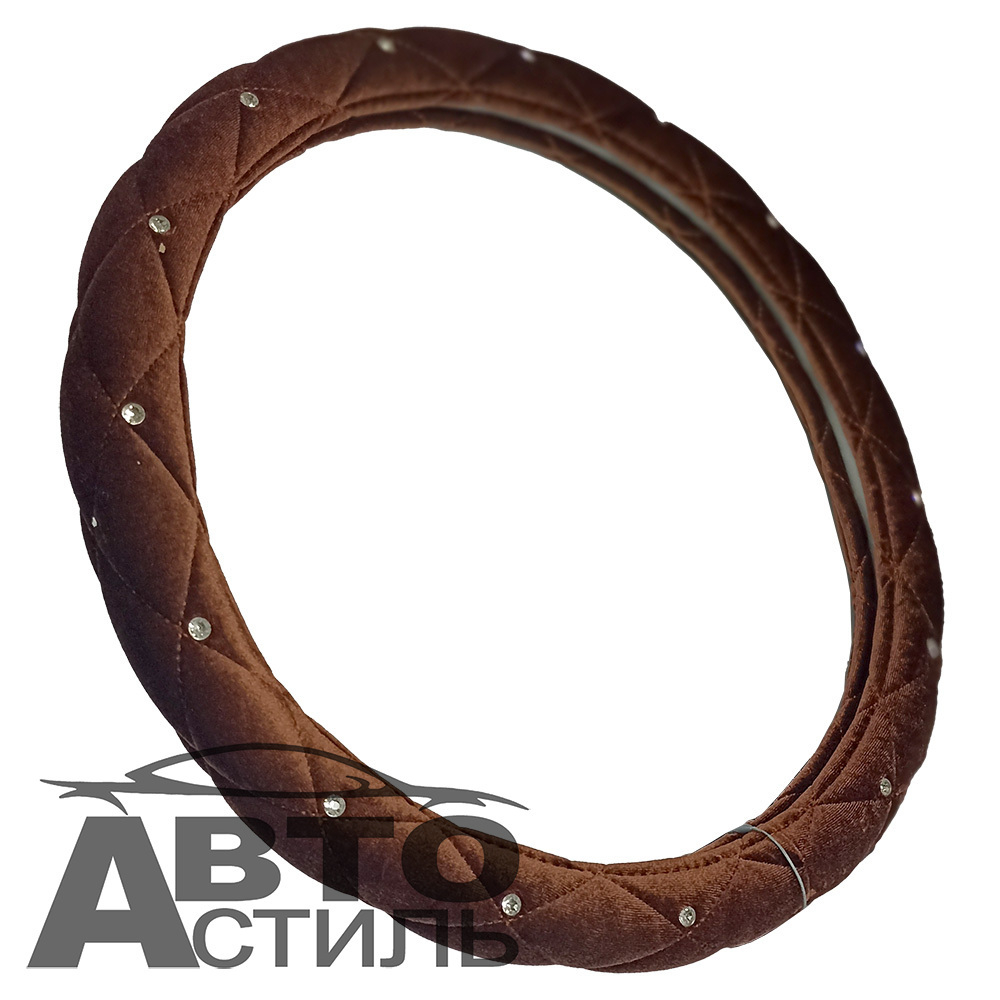 Оплетка на руль круглая Coolpart DIAMOND  (37*38) ромб ткань кофейный СТРАЗЫ F6068CF