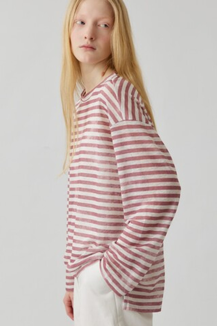 Топ с разрезами в розовую полоску из льна