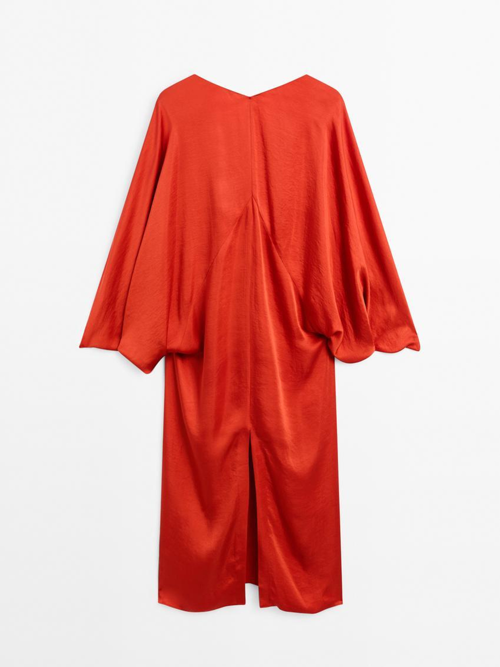 Massimo Dutti Платье-кимоно из струящегося атласа - STUDIO, терракотовый