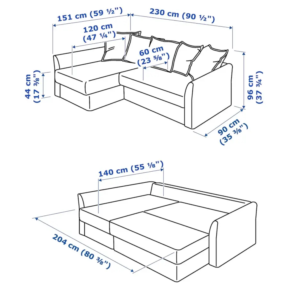 Угловой диван со спальной функцией - IKEA HOLMSUND/ГОЛЬМСУНД ИКЕА, 151/230х90х96 см, коричневый