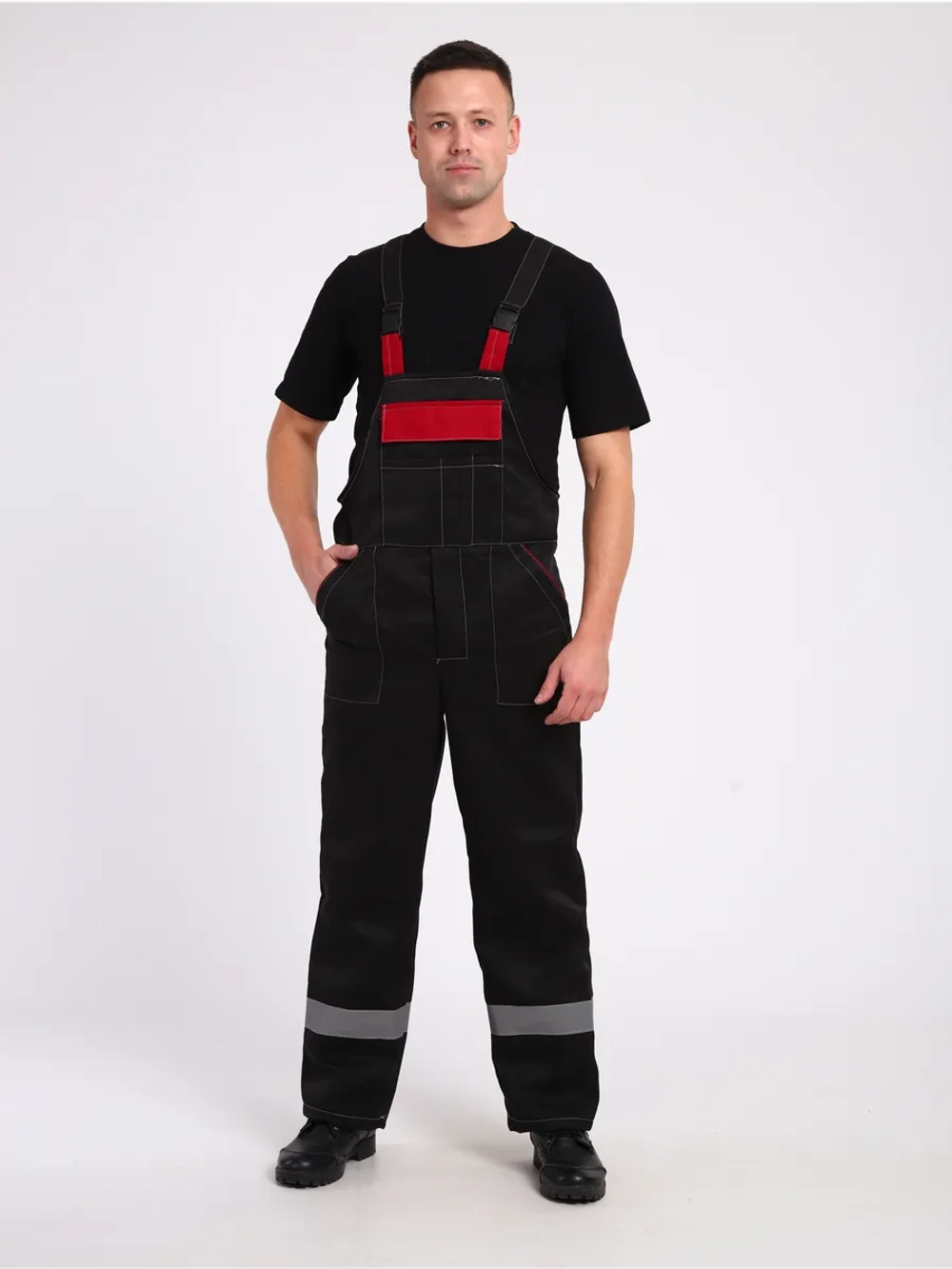 Комбинезон черный рабочие штаны на лямках летние