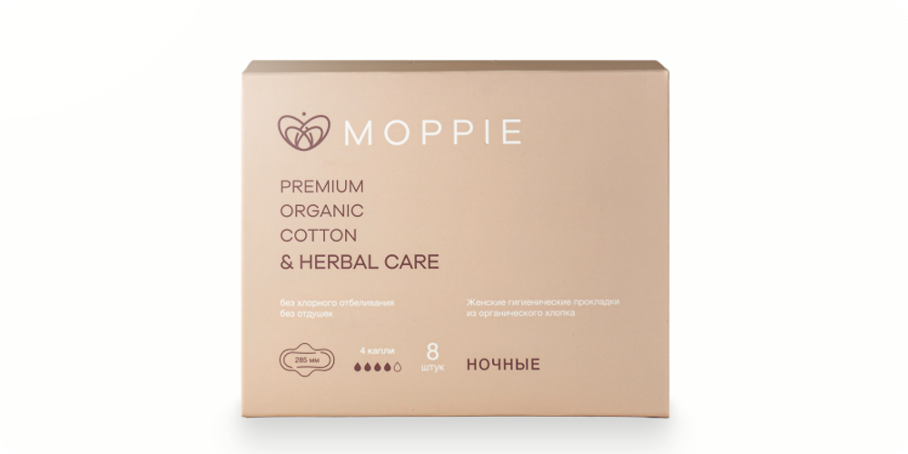 Прокладки ночные Moppie herbal care 8 штук (розовые)