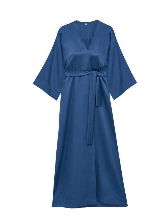 Халат из тенселя дымчато-синий макси