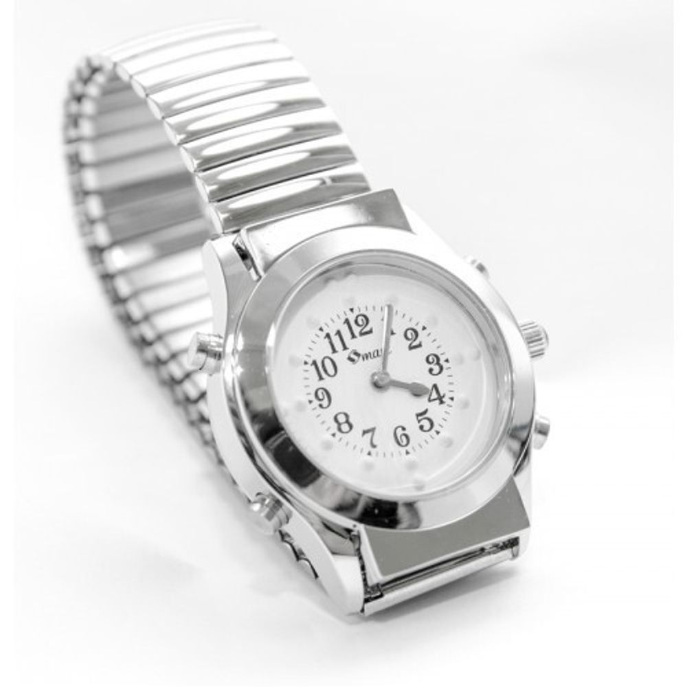 Часы наручные, говорящие, со шрифтом Брайля HV-VTS (металлический ремешок, белый циферблат)