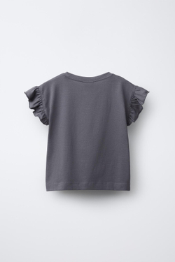 ZARA ОДНОТОННАЯ ФУТБОЛКА С ВОЛАНАМИ, АНТРАЦИТОВО-СЕРЫЙ