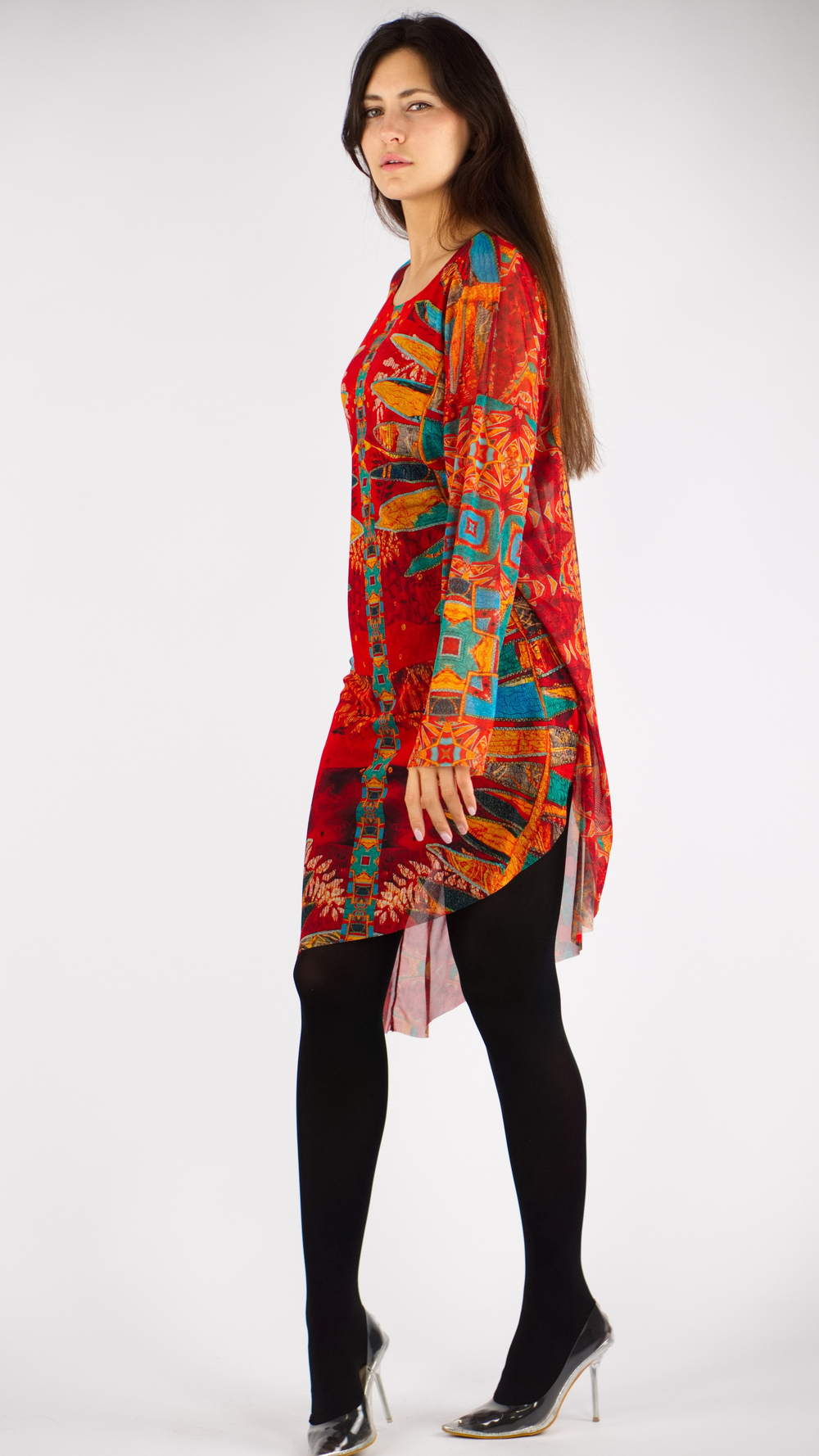 Платье-туника из сетки «Лодки» по мотивам этнической живописи австралийских аборигенов