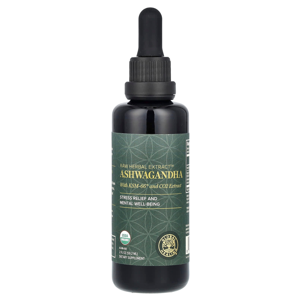 Global Healing, необработанный травяной экстракт, ашваганда, 59,2 мл (2 жидк. унции)