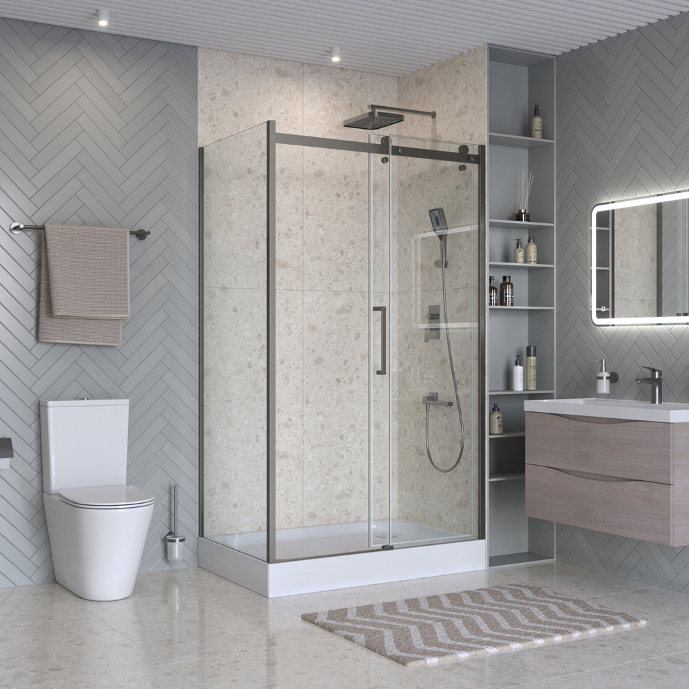 Душевой уголок BelBagno MARINO-2-AH-1-130/100-C-GM 130х100см профиль оружейная сталь, стекло прозрачное