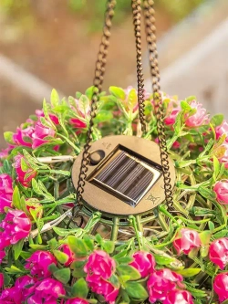 Декоративное подвесное кашпо для сада / фонарь садовый на солнечной батарее "Цветочный шар Азалия" ЧУДЕСНЫЙ САД